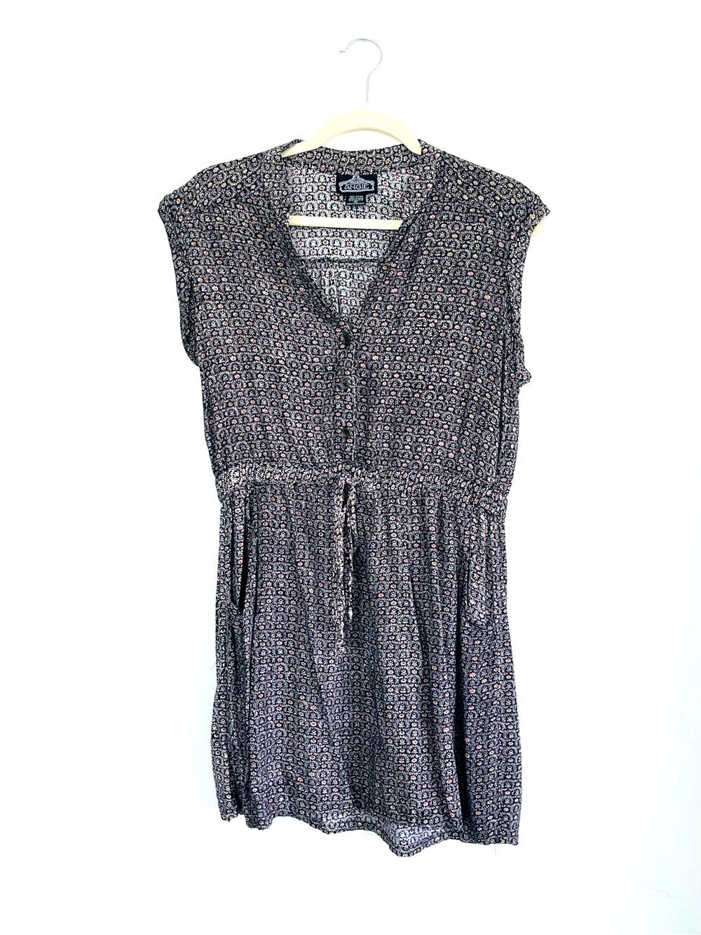 Angie Black and Pink Mini Dress with Drawstring Waist Medium